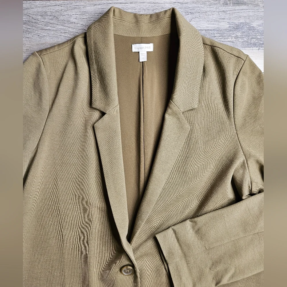 Garnet Hill Relaxed Knit Bkazer Olive Green Women's Size 10 - Picture 2 of 12